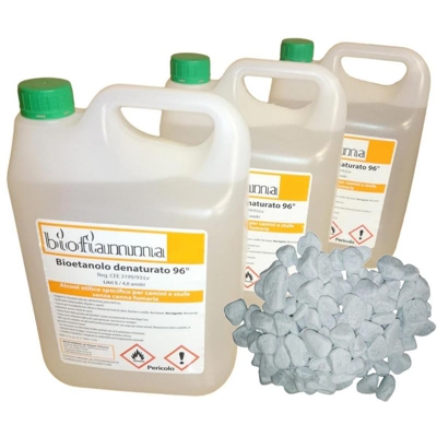 Pacchetto Biocamini 15 lt Bioetanolo Biofiamma e Pietre Bianche