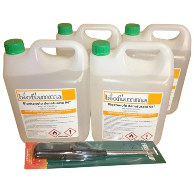 Kit Biocamino 4 Taniche 5 lt Bioetanolo Biofiamma e Accendino