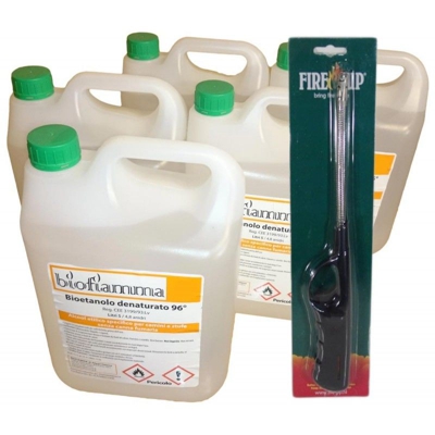 Kit Caminetti 25 Litri Bioetanolo Italiano e 1 Accendino Ricaricabile