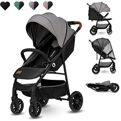 LIONELO Zoey passeggino fino a 15 kg XXL cappottina con protezione solare posizione sdraiata regolazione del poggiapiedi ruote in schiuma EVA zanzarie características