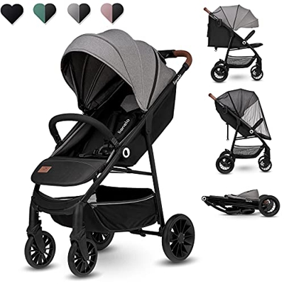 LIONELO Zoey passeggino fino a 15 kg XXL cappottina con protezione solare posizione sdraiata regolazione del poggiapiedi ruote in schiuma EVA zanzarie