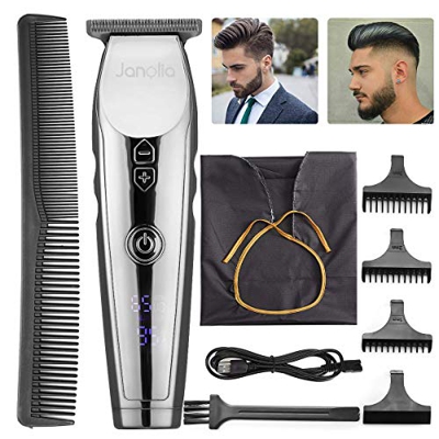 Janolia Tagliacapelli, Senza Fili Trimmer, Regolabarba Uomo,Tagliacapelli Professionale Elettrico con Schermo LED e Grembiule da Parrucchiere,Spina di