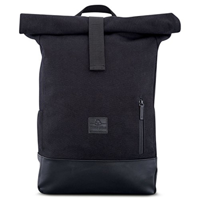Zaino Nero Donna e Uomo - JOHNNY URBAN Adam Zainetto con Parte Superiore Pieghevole in Tela di Cotone i Ecopelle - Vintage Borsa Zaino da Tutti i Gior