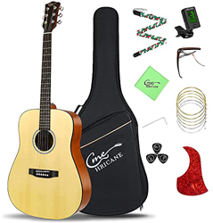 Chitarra acustica Hricane 4/4, chitarra folk Dreadnought 41" per principianti, adulti, top in mogano e abete con accordatori, clip variabili, accordat precio