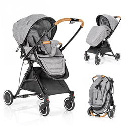 Zamboo - Automatic Fold passeggino leggero reversibile, compatto, pieghevole con una mano, fino a 22 kg, coprigambe passeggino incluso - grigio en oferta
