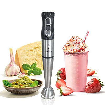 SPRIME Frullatore a immersione professionale acciaio Tritatutto elettrico cucina minipimer antispruzzo nero mixer blender 700W, 1000 giri/min, 2 Veloc