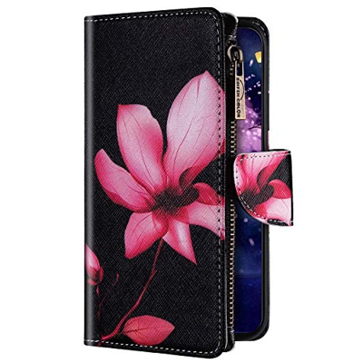 Uposao Compatibile con Huawei P30 Lite Custodia a Portafoglio in Pelle [9 Slot per Schede], Custodia Multifunzione a Libro con Cerniera,Loto