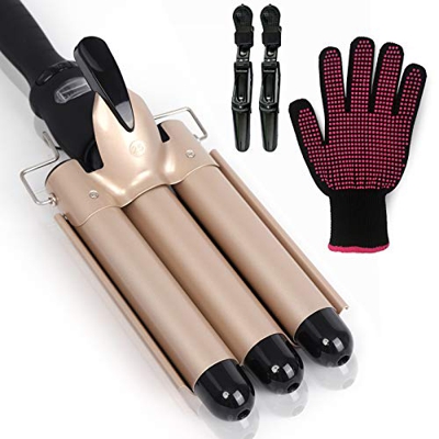 Piastra Capelli Onde,Ferro Arricciacapelli 3 Tubi 25mm in Ceramica Tormalina Beach Waves Naturale Arriccia Ondulatore Per acconciature effetto riccio 