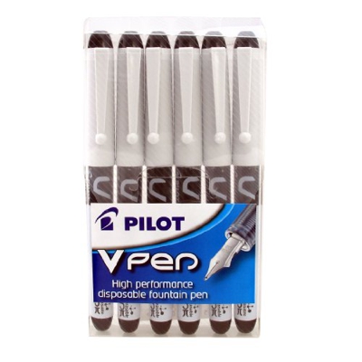 Pilot Pen - Penna stilografica V-Pen usa e getta, confezione da 6 pezzi, Nero