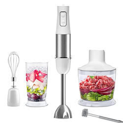 Frullatore a Immersione 1000W, Minipimer Mixer ad Immersione 5 in 1 Inossidabile 304, con Tritatutto da 500ml, Tazza Frullatore da 600 ml, 6 Velocità  características