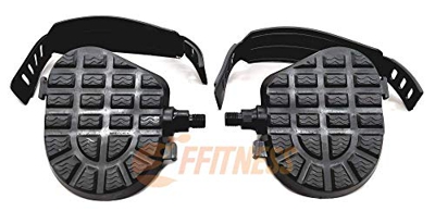 Ecovelò Coppia Pedali Neri 9/16" - 14mm in PLASTICA per Cyclette Spin Bike con Fibbia Antiscivolo