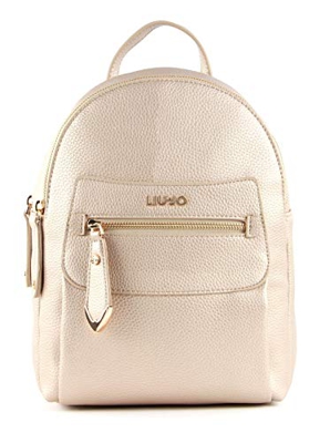 LIU.JO BACKPACK ZAINO CON MANICO TRACOLLE ORO DOOPPIA CERNIERA PER SCOMPARTI TASCA SUL DAVANTI CON CERNIERA E LOGO ORO METALLO