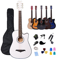 Rosefinch Bianco Chitarra acustica per principianti adulti 3/4, set chitarra acustica per bambini, 38 pollici con custodia per accordatore, plettri, t en oferta