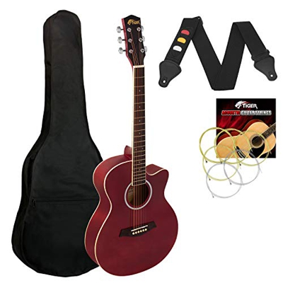 TIGER ACG1-RD Chitarra acustica Small Body con corde in acciaio per principianti - Rossa