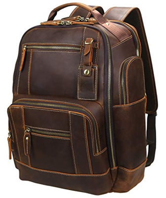 Lannsyne - Zaino vintage da uomo in pelle pieno fiore da 15,6", per computer portatile, campeggio, viaggio, 24 l