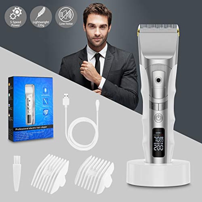 Tagliacapelli Uomo Professionale, Slopehill 5 velocità Rasoio Multifunzione e Kit Per Uomo Regolabarbai, Schermo LCD Lama in Ceramica Avanzata Lavabil