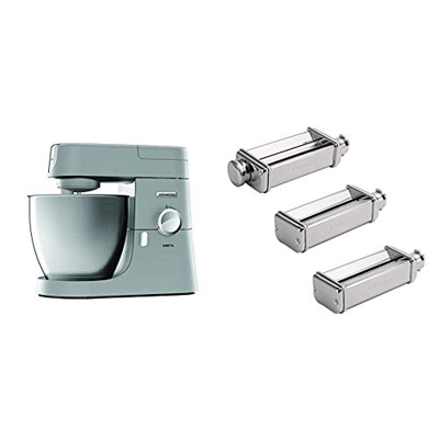 Kenwood KVL4170S Chef XL, Impastatrice Planetaria, 1200 W, 6.7 litri, Acciaio Inossidabile/Alluminio, Grigio & MAX980ME Kit di Accessori per la Pasta,