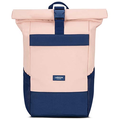 Zaino Roll Top Blu Rosa Larkson No 4 Uomo & Donna - Realizzato con bottiglie in PET riciclato, ideale per l'università e il lavoro, con vano per PC po