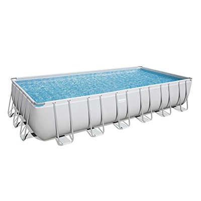 Bestway 56933 | Power Steel - Piscina Fuori Terra Base, Struttura e Liner, Rettangolare, 732x366x132cm, Grigio