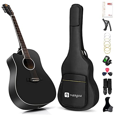 Vangoa 4/4 Chitarra Acustica per Mancini Cutaway Principianti Folk Chitarras Set con Starter Kits, Nero