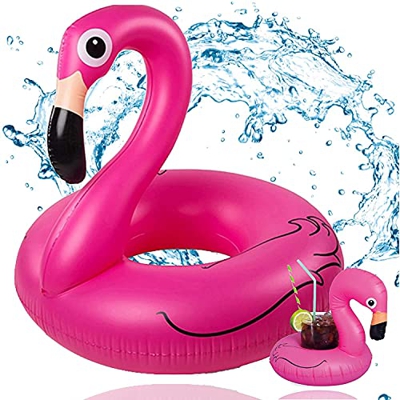 TK Gruppe Timo Klingler Flamingoring circa 110 cm Anello gonfiabile fenicottero Piscina e acqua con portabicchieri per adulti e bambini