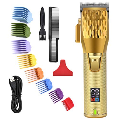 BESTBOMG Tagliacapelli professionale a batteria, 2500 mAh, rasoio di precisione da uomo, in acciaio inox, con display LED, 8 ganci, 6000 rpm, oro