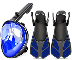 Smyidel Maschera per Lo Snorkeling Integrale Maschera Subacquea per Snorkeling antiappannamento panoramica a 180 ° Superficie Curva + Pinne per Immers precio