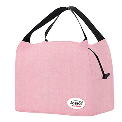Aosbos Borsa Termica Manutenzione di Freddo e Caldo Porta Pranzo Cibo Alimentazione Lunch Box per Campeggio Lavoro Scuola, Rosa