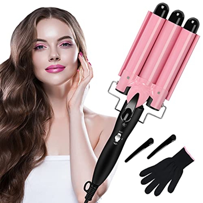Hair Waver COOLGUY Mermaid Hair wavers for Women, Hair Crimpers with Heat-Resistant Gloves, Professional 3 Barrel Hair Waver for Long Hair, Waver curl