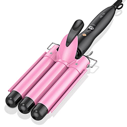 Ferro arricciacapelli a 3 bigodini ondulati con tormalina in ceramica, indicatore digitale della temperatura curling Iron 30s, riscaldamento rapido pe en oferta