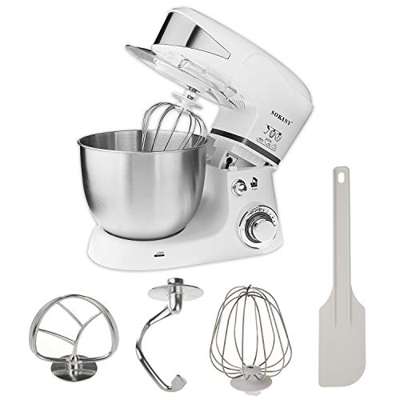 Impastatrice Sinbide-Basso Rumore Multifunzione Mixer, 6 velocità con ciotola in acciaio inossidabile e spatola, 1000W Basso Rumore per pane, pizza, d