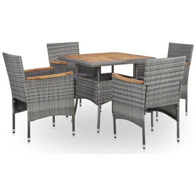 Set Pranzo Da Giardino 5 Pz Grigio Polyrattan E Legno D'acacia