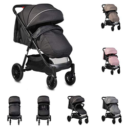Moni passeggino Sindy ruote anteriori girevoli regolabile pieghevole copripiedi, colorazione:nero en oferta