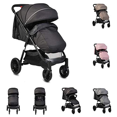 Moni passeggino Sindy ruote anteriori girevoli regolabile pieghevole copripiedi, colorazione:nero