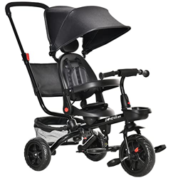 homcom Triciclo con Maniglione Passeggino Pieghevole per Bambini 1-5 Anni, Tettuccio e Barra Rimovibili, 111.5x52x98cm, Nero en oferta
