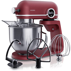 Arendo - Robot da cucina potente da 5 litri, in acciaio INOX, con mescolatore planetario, ciotola in acciaio INOX, con 3 utensili per mescolare, 8 liv características