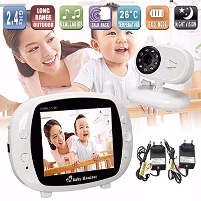 RedKids Nuovo modello baby monitor con fotocamera Baby monitor 3.5" TFT LCD con visione notturna e monitoraggio della temperatura