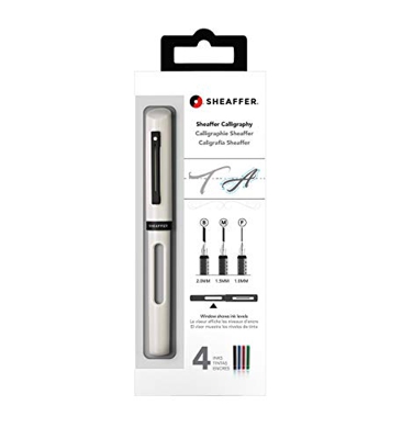 Sheaffer Calligraphy Mini Kit bianco - 1 penna stilografica ricaricabile, 3 pennini, 4 inchiostri assortiti