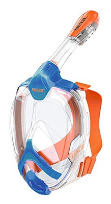 SEAC Unica, Maschera Subacquea Integrale per Snorkeling Full Face 180° con Borsa per Bambini e Adulti, Blu/Arancione, JUNIOR