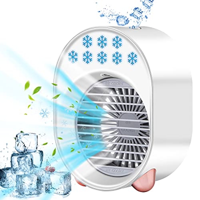 Artic Cube 4 in 1 USB 500 ml Raffreddatore Aria, Mini Condizionatore Aria Portatile Umidificatore Aria, 3 Velocità, 7 Colori Luce Notturna, Batteria 3