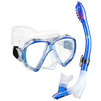 Dorlle Set da Snorkeling con boccaglio e Occhiali da Immersione Maschera Subacquea Impermeabile Anti-Appannamento Anti-Perdita in Vetro temprato con b