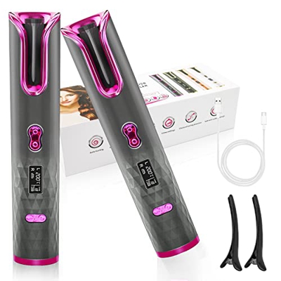 Ferro Arricciacapelli Automatico, Larkotech Ferro Arricciacapelli Automatico Senza Fili con display LCD temperatura regolabili Hair Protector Type-C R