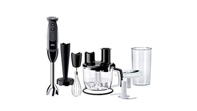 Braun MQ 5277BK - Frullatore a immersione, MultiQuick 5 Vario, con base in acciaio INOX, 1000 Watt, set di 4 accessori, colore: Nero