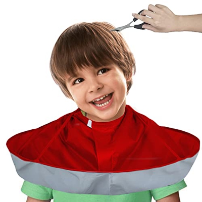 2021 Versione Taglio Capelli Parrucchiere Mantellina Bambini Mantella Barbiere con Finestrella trasparente Kids Hairdresser Cape fino a 12 anni (Red)