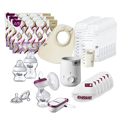 Tommee Tippee Kit completo per allattamento al seno - Made for Me tiralatte elettrico, biberon e scaldavivande e accessori per allattamento