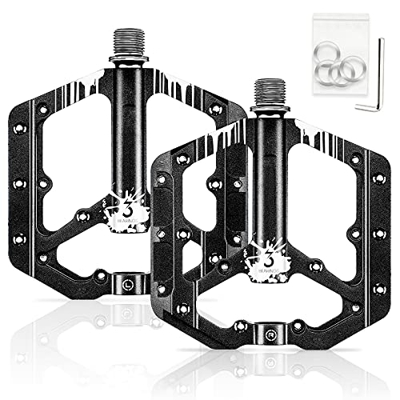 BRGOOD Pedali Bici, Pedali Flat MTB, Pedali MTB in Alluminio Anti-Slittamento, 3 Cuscinetti Sigillati Pedale da Ciclismo 9/16",Ultraleggeri Pedali da 