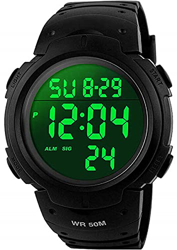 VDSOW orologio da uomo sportivo digitale, orologio da esterni, impermeabile, con sveglia e timer, militare, con retroilluminazione a LED, adatto a cor características