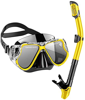 QcoQce 2019 - Set da snorkeling a secco, anti-appannamento e panorama, maschera subacquea leggera, maschera professionale con boccaglio morbido, per a