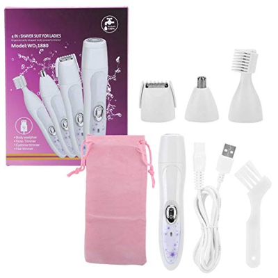 4 in 1 Rasoio elettrico per capelli Epilatore Depilatore per capelli, Trimmer per sopracciglia Viso Labbro Bikini Ascelle Naso, Tagliacapelli lavabili