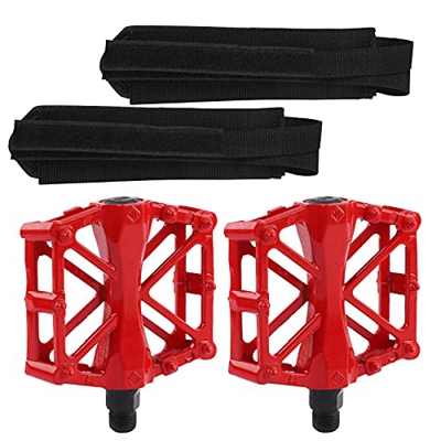 TSLBW 1 Set Pedali Bici Pedali della Cuscinetto Pedale Antiscivolo per Bike Pedali per Bicicletta in Lega di Alluminio Rosso E Cinturino per Copertura